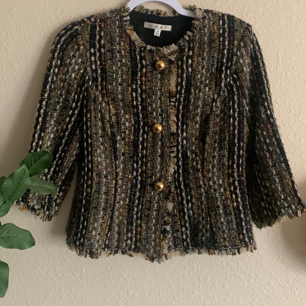 CAbi Knit Frayed Hem Blazer